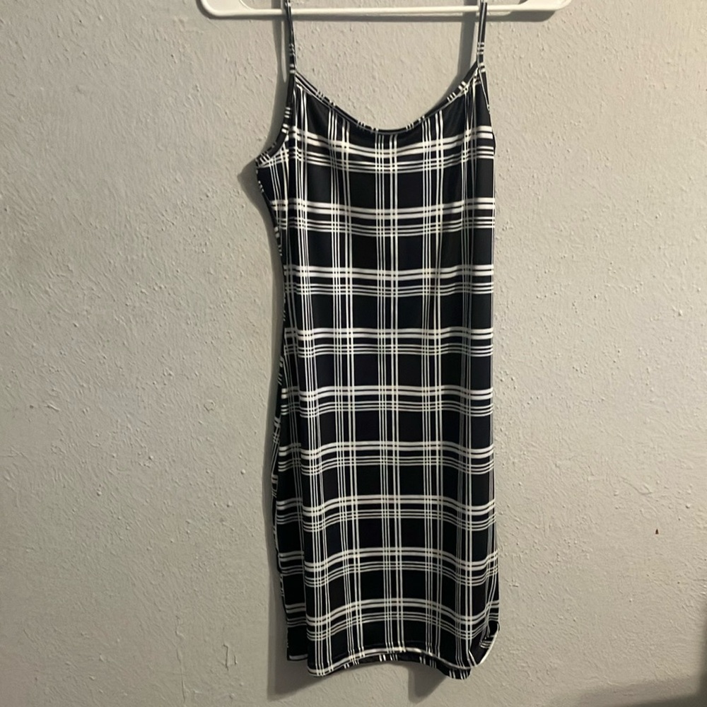 Black and White Plaid Slip Dress